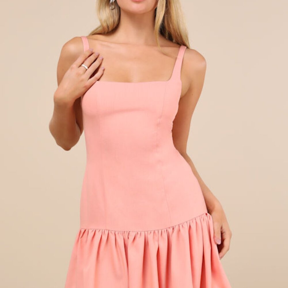 Lulus Adorable Concept Peach Lace-up Backless Drop Waist Mini Dress Pink